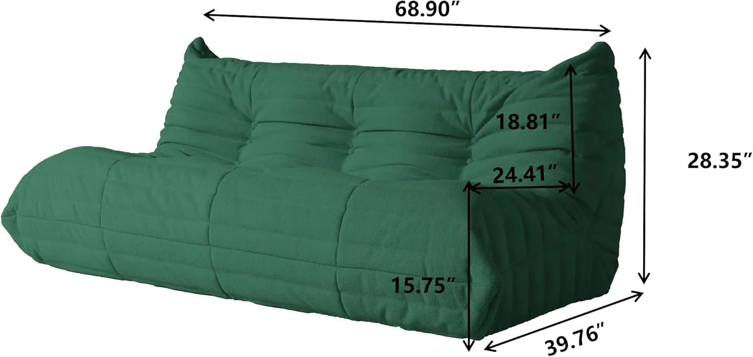 Lazy Floor Sofa, Fireside Chair,Teddy Velvet Sofa Bean Bag Couch, Lounge Accent Chair for Living Room Corner Bedroom Salon Office (3 Seater, Green)