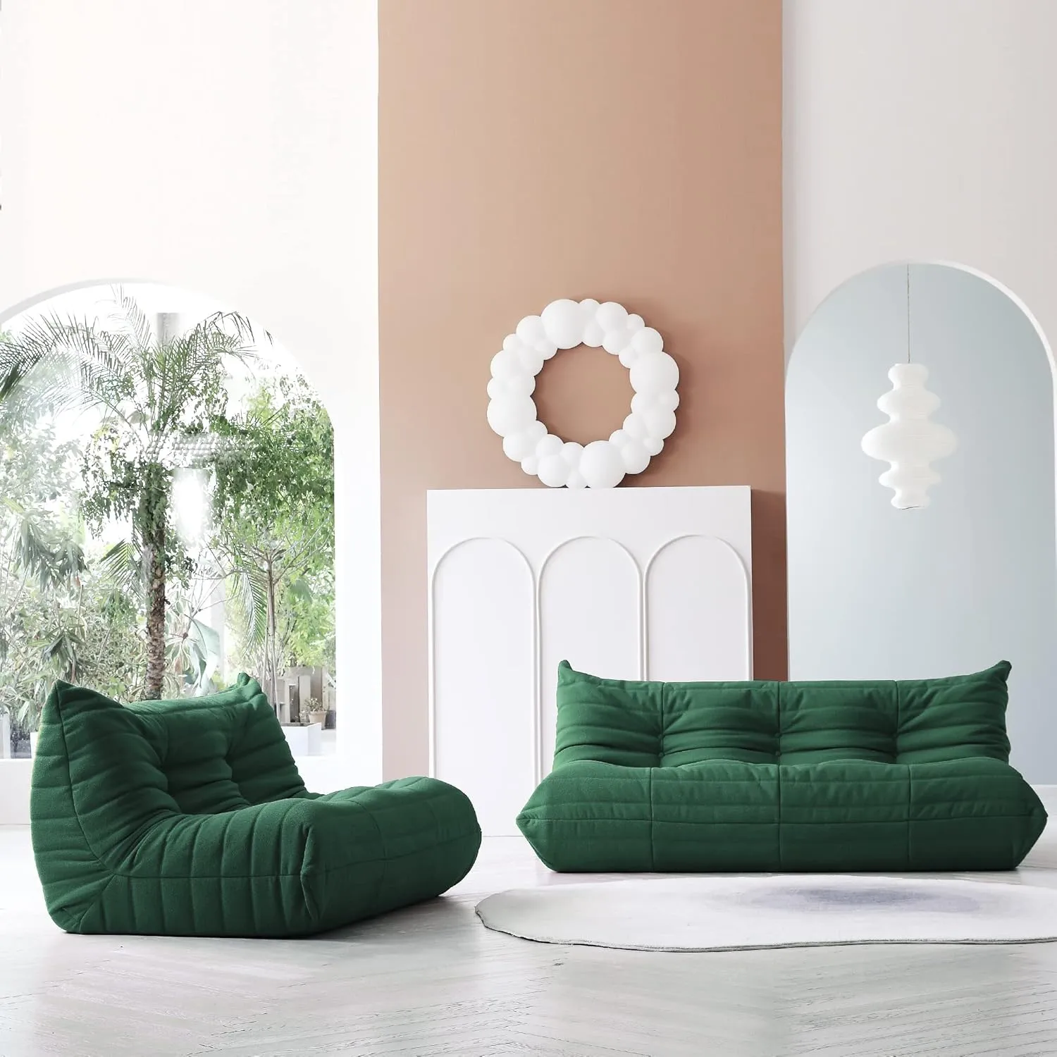 Lazy Floor Sofa, Fireside Chair,Teddy Velvet Sofa Bean Bag Couch, Lounge Accent Chair for Living Room Corner Bedroom Salon Office (3 Seater, Green)
