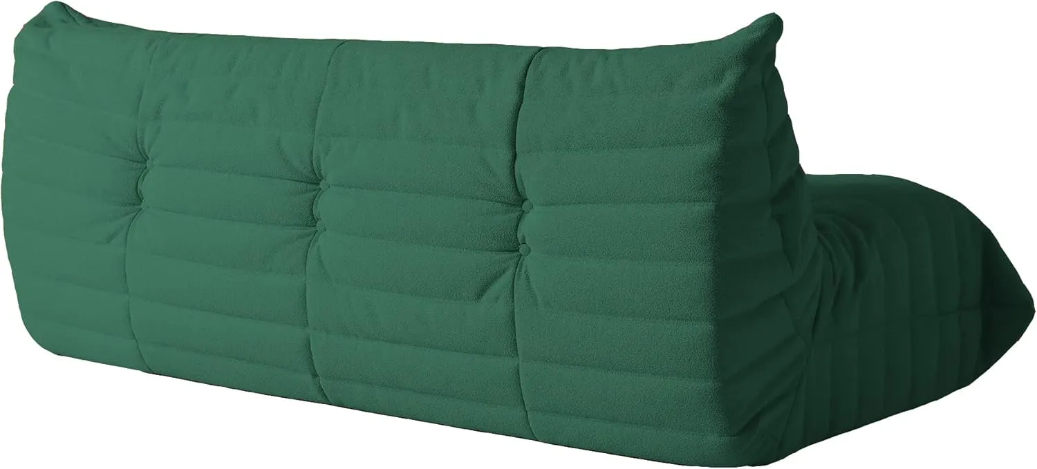 Lazy Floor Sofa, Fireside Chair,Teddy Velvet Sofa Bean Bag Couch, Lounge Accent Chair for Living Room Corner Bedroom Salon Office (3 Seater, Green)