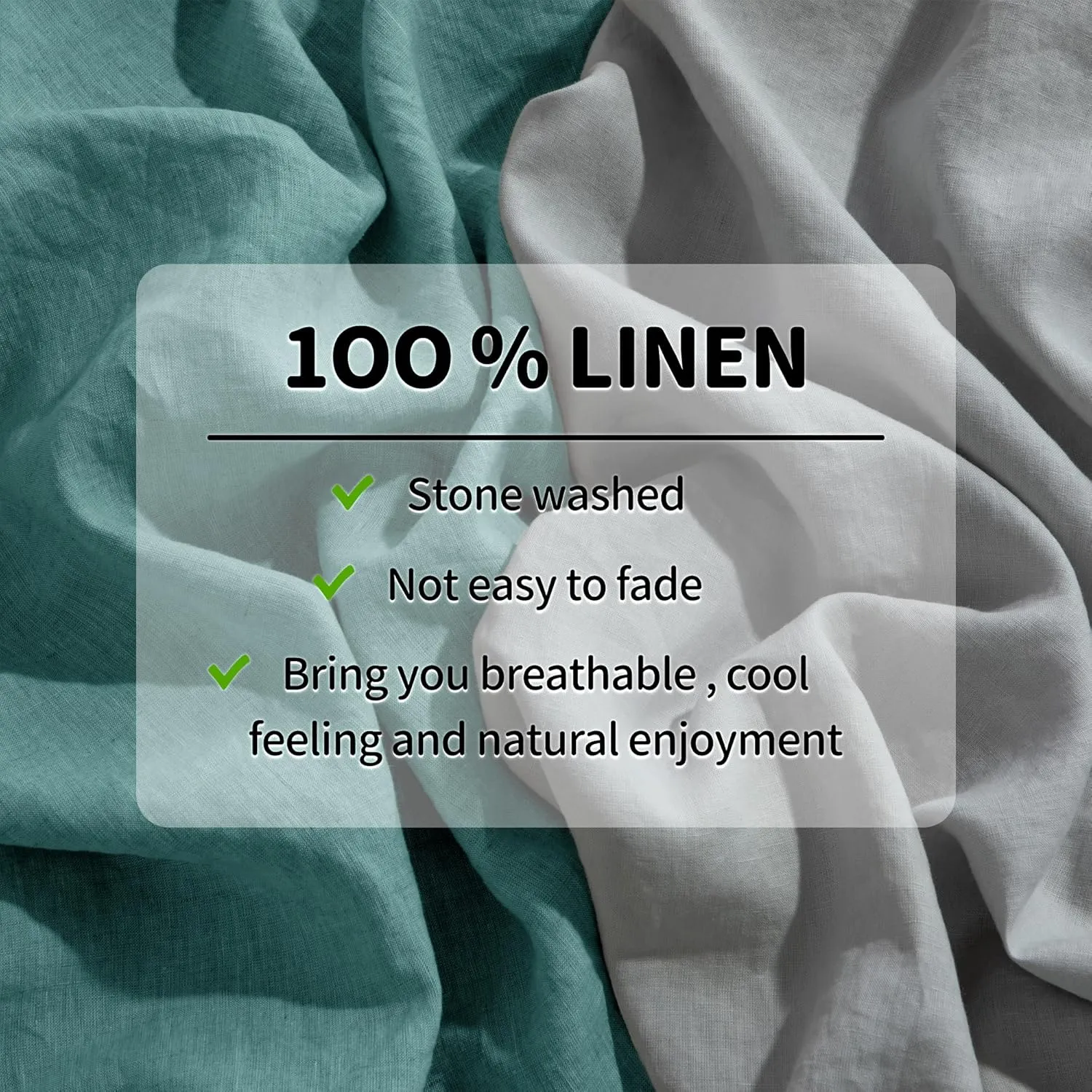 LBR02M 100% Linen Sheet Set Queen Size,Bed Sheets 4 Piece Sets,Solid Color Natural Flax Bed Sheets Soft Breathable Bedding,16" Deep Pocket,All Season (Queen, Aqua)