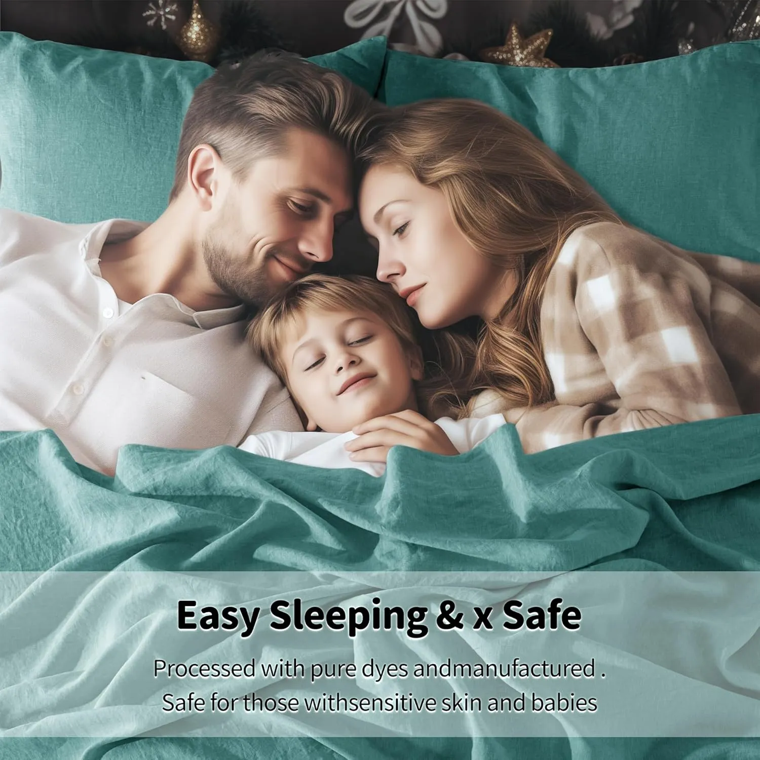 LBR02M 100% Linen Sheet Set Queen Size,Bed Sheets 4 Piece Sets,Solid Color Natural Flax Bed Sheets Soft Breathable Bedding,16" Deep Pocket,All Season (Queen, Aqua)