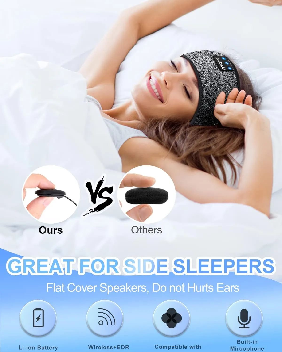 LC-dolida Sleep Headphones Wireless Bluetooth Headband Headphones for Sleeping Music Band Cozy Sleep Mask with Thin HD Stereo Speakers Perfect for Side Sleepers, Sport,Travel Best Gifts for Men Women