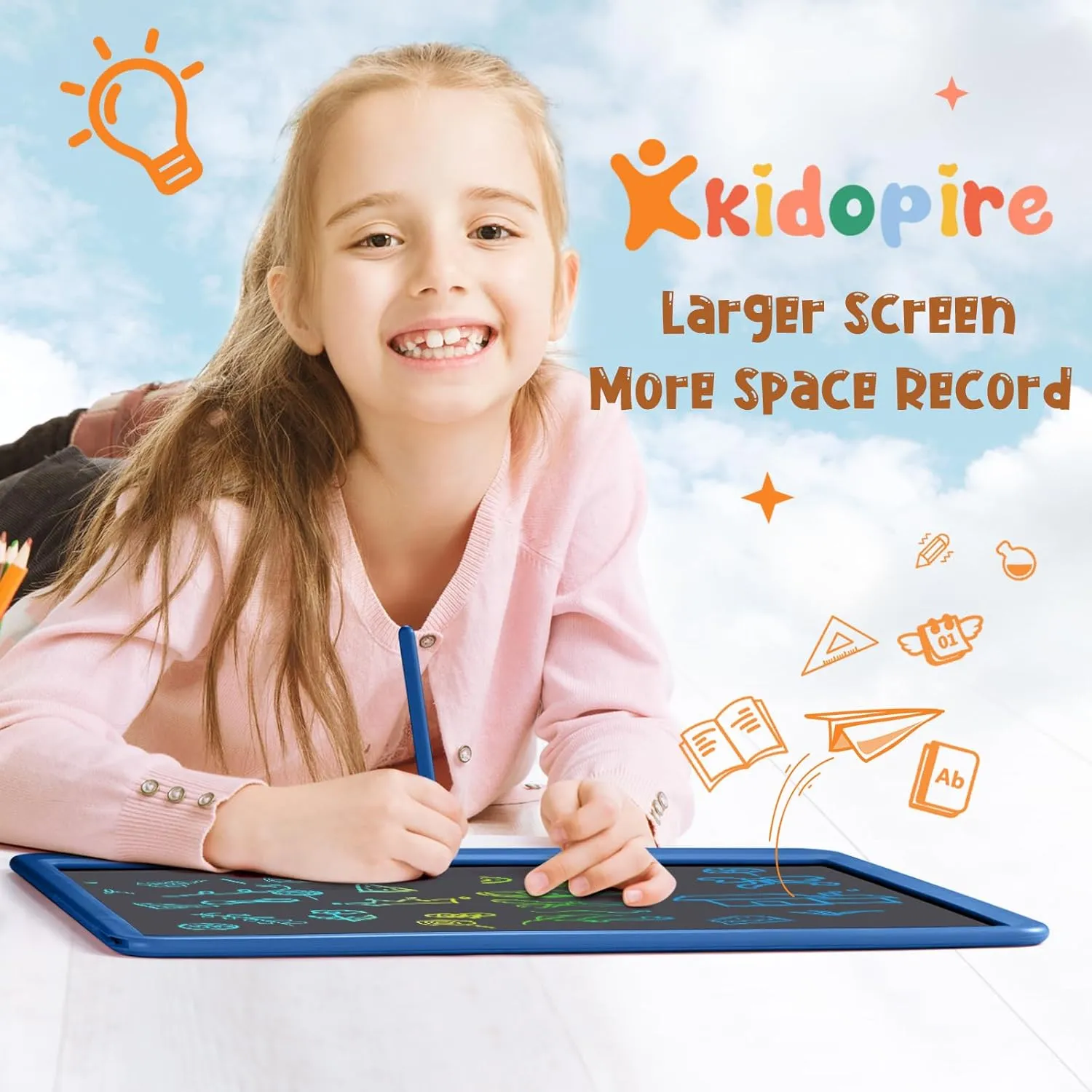 LCD Writing Tablet for Kids, Large Screen 15-Inch Drawing Writing Tablet Doodle Board, Toddler Educational Toys Girls Boys 3-12  Year Old Birthday Gift Office Road Trip Essentials, Navy