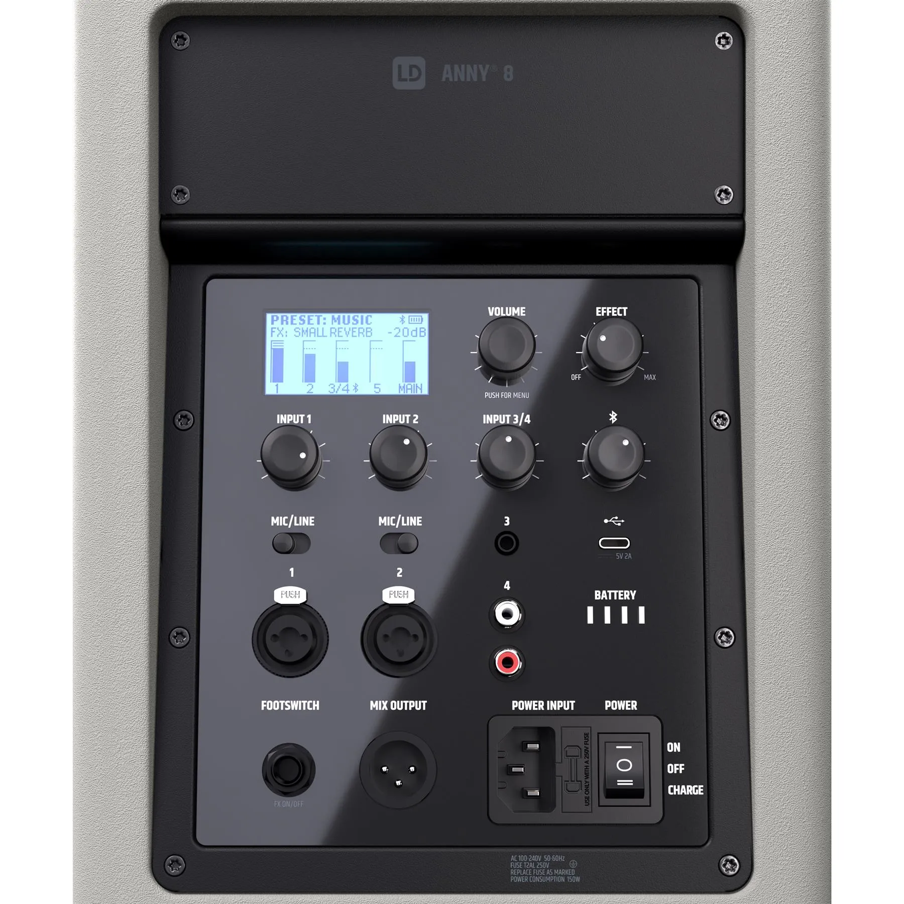 LD Systems ANNY 8 G - Portable Battery PA Speaker with Mixer & Bluetooth, Urban Grey