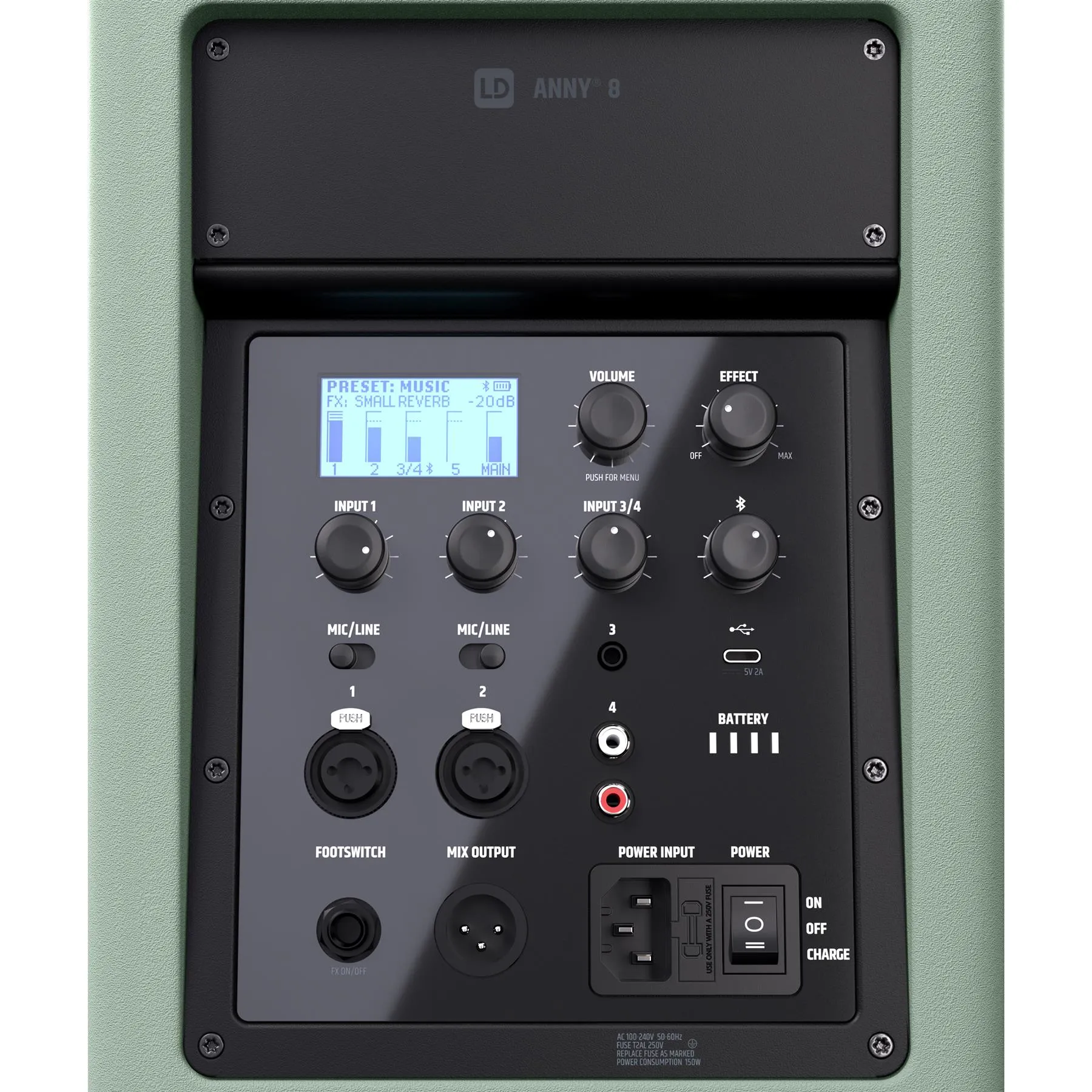 LD Systems ANNY 8 GN - Portable Battery PA Speaker with Mixer & Bluetooth, Adventure Green
