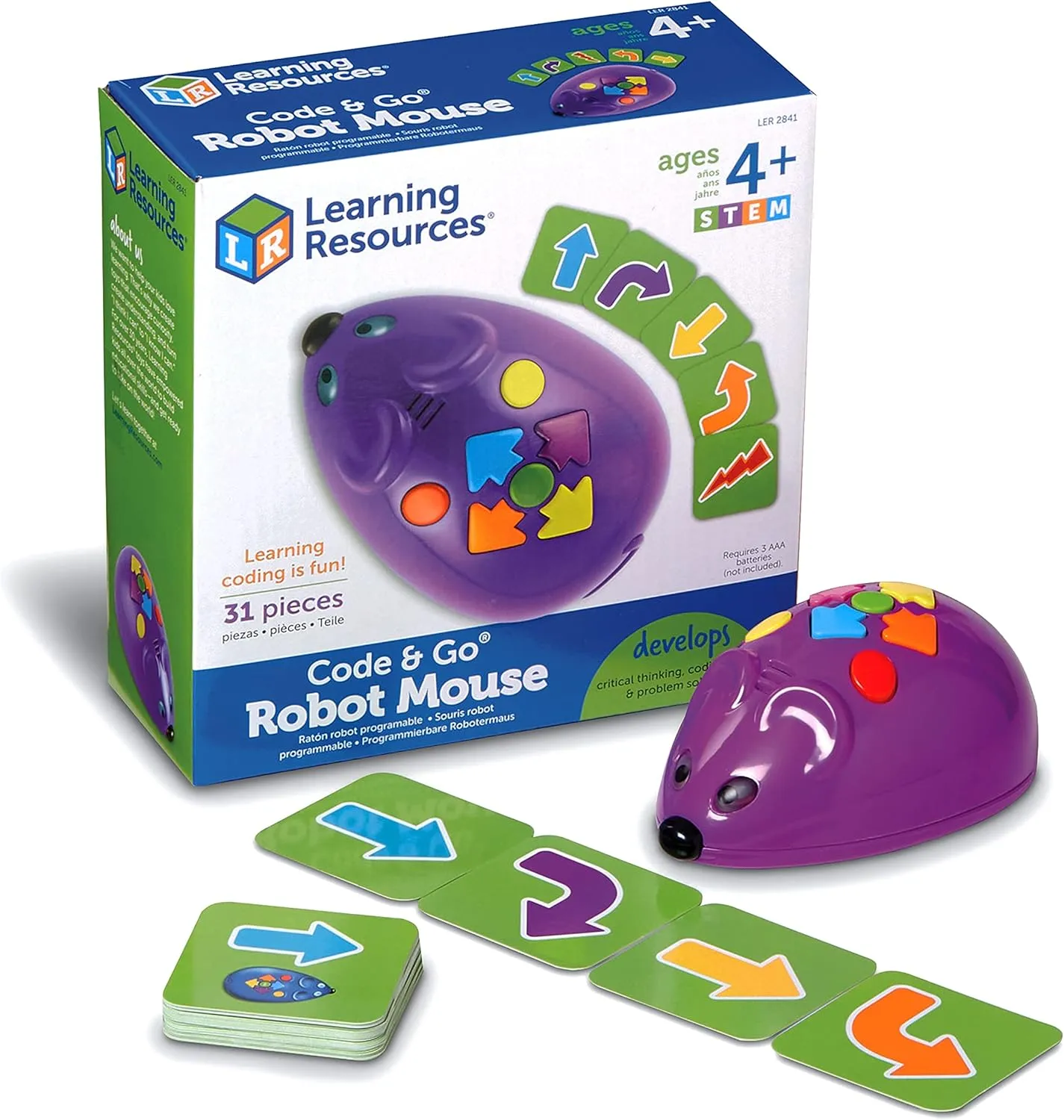 Learning Resources Code & Go Robot Mouse - 31 Pieces, Ages 4 , Coding STEM Toys, Screen-Free Coding Toys for Kids