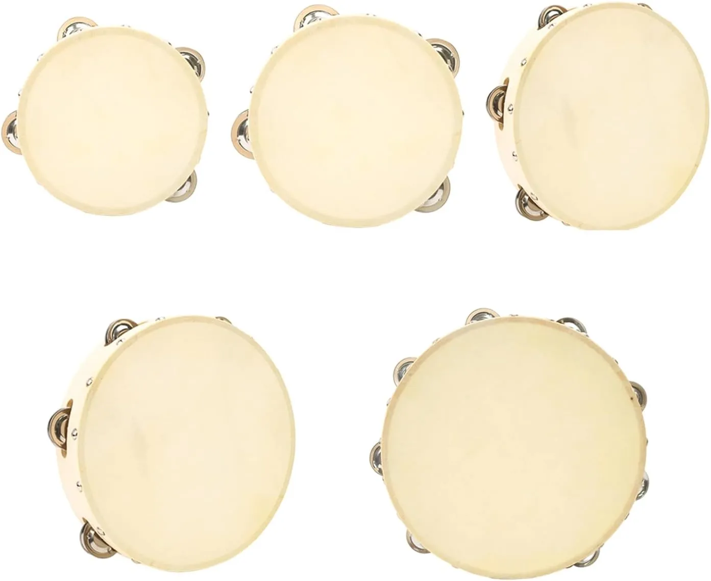 Leather Faced Tambourine Set Percussion Tools With Curved Edges Suitable For Classroom Event And Family Performances