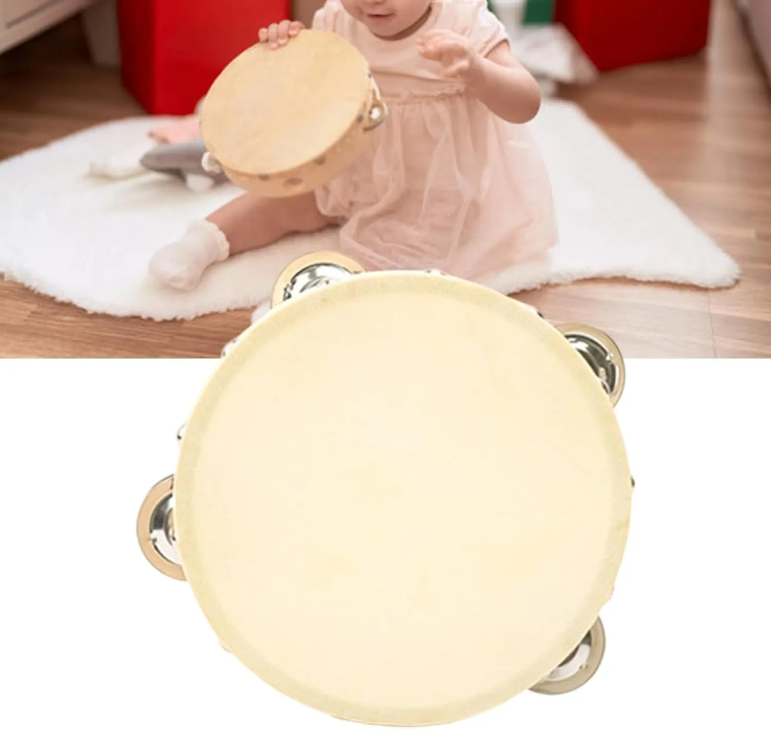 Leather Faced Tambourine Set Percussion Tools With Curved Edges Suitable For Classroom Event And Family Performances