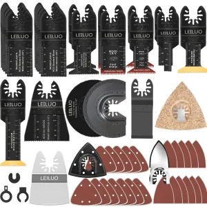 LEILUO 112 Pcs Multitool Blade Kits Cutting Sanding Grout Removal Universal Oscillating Tool Accessories with Storage Bag Compatible with DeWalt Makita Dremel and More