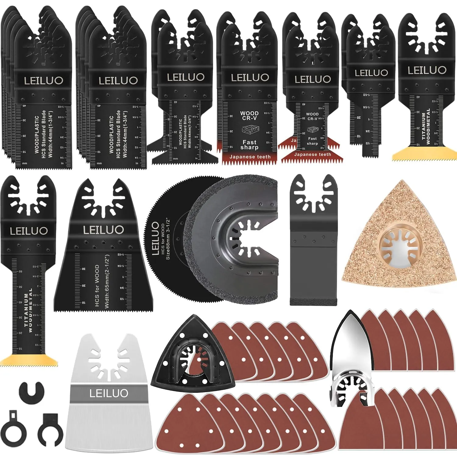 LEILUO 112 Pcs Multitool Blade Kits Cutting Sanding Grout Removal Universal Oscillating Tool Accessories with Storage Bag Compatible with DeWalt Makita Dremel and More