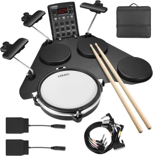 LEKATO Electronic Drum Set, Portable Electric Drum Set for Beginner with Quiet Mesh Snare Drum Pads, 220  Sounds, USB MIDI, 2 Switch Pedal, Electric Drum Kit with Sticks, Travel Bag