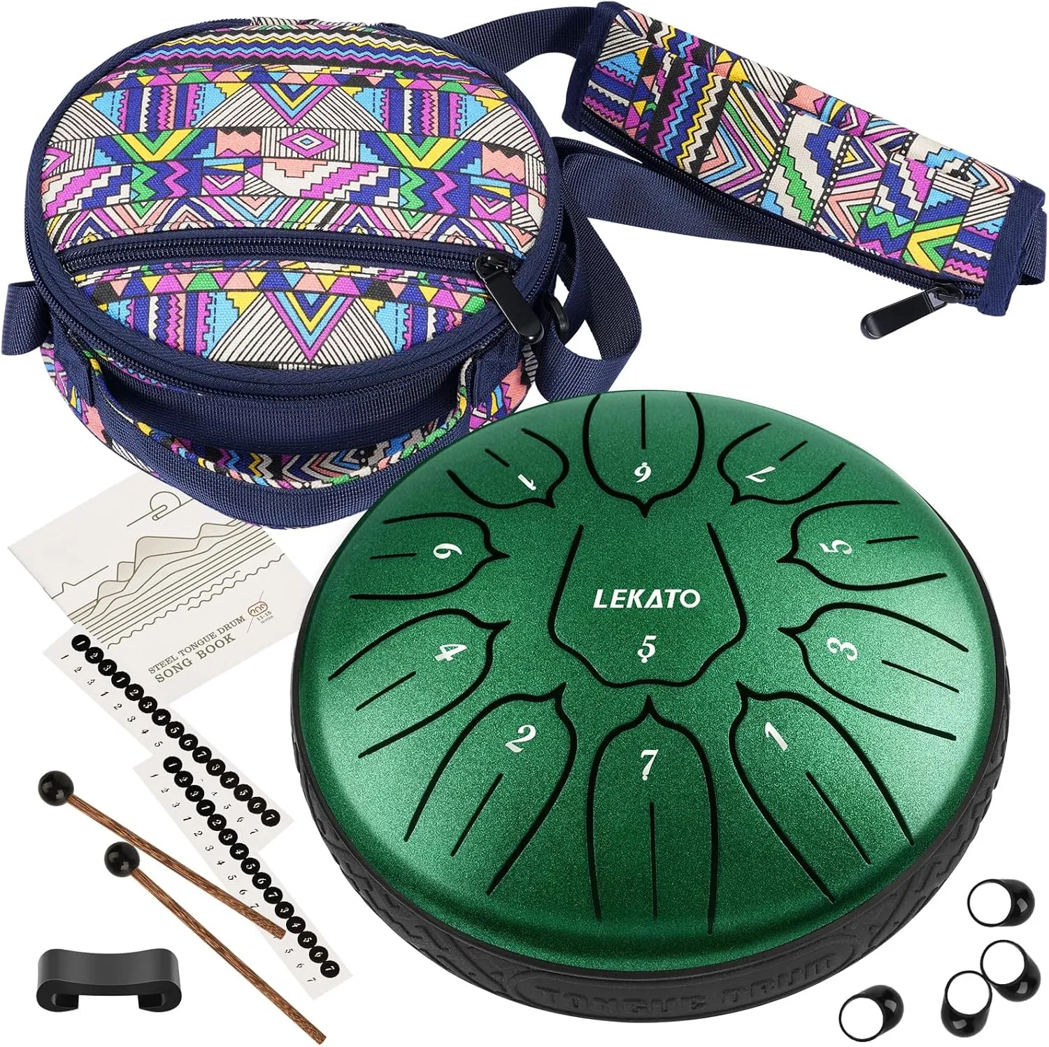 LEKATO Steel Tongue Drum With Bag, 6 Inch 11 Notes Steel Drum Beginner Hanpan Drum Percussion for Meditation Yoga Musical Education, Green