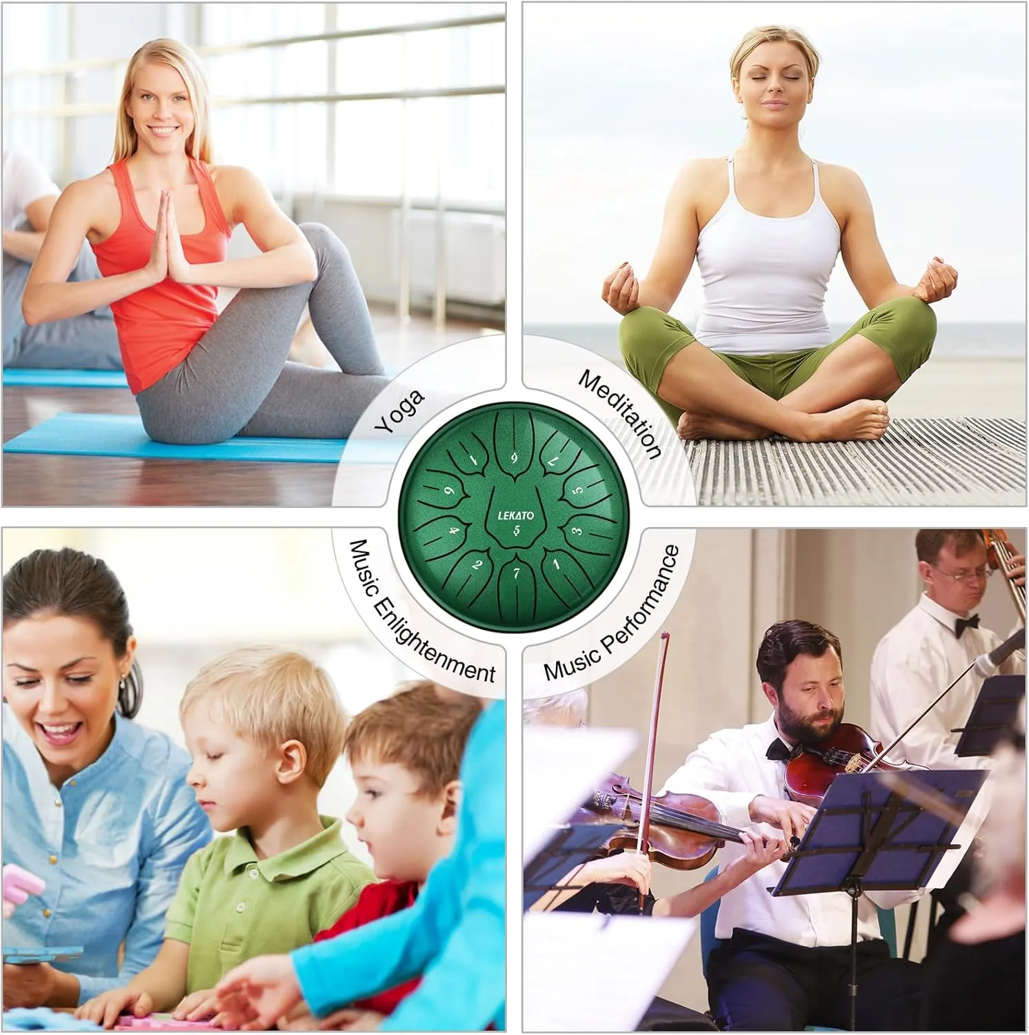 LEKATO Steel Tongue Drum With Bag, 6 Inch 11 Notes Steel Drum Beginner Hanpan Drum Percussion for Meditation Yoga Musical Education, Green