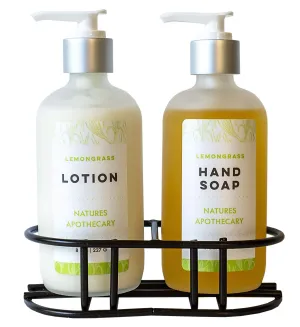 Lemongrass Eco-Friendly Refillable Liquid Soap - Vegan, Sulfate-Free, Hypoallergenic, All-Natural, Plant-Derived, Made in USA by DAYSPA Body Basics, Lotion & Soap Set with Metal Holder