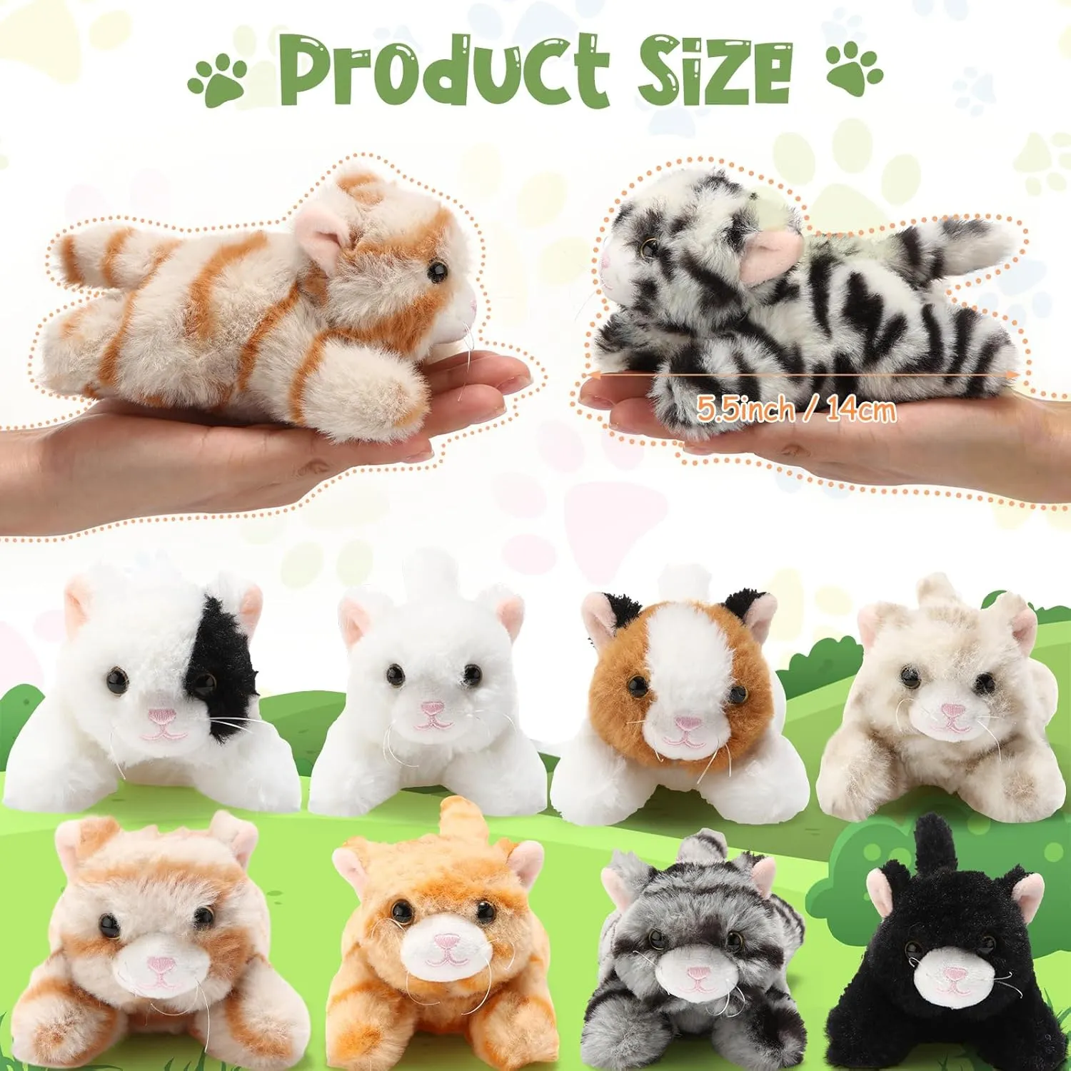 Lenwen 10 Pcs Cat Stuffed Animals Bulk Soft Cuddly Kitten Plush Sets Smitten Kittens Assorted Fluffy Stuffed Cats for Kiddos Birthday Gift Pet Party Favors Goodie Bags Stuffers(Prone Style)