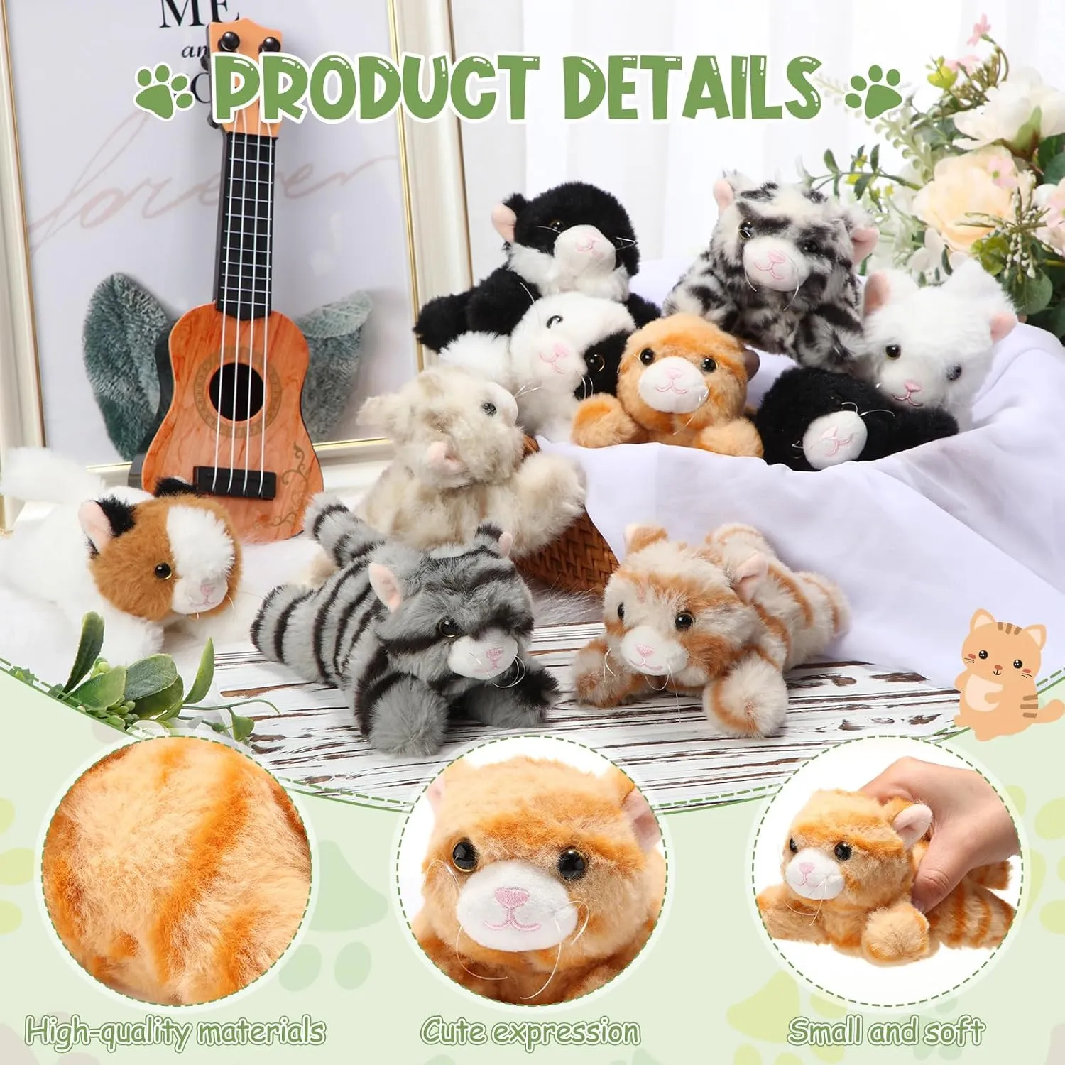 Lenwen 10 Pcs Cat Stuffed Animals Bulk Soft Cuddly Kitten Plush Sets Smitten Kittens Assorted Fluffy Stuffed Cats for Kiddos Birthday Gift Pet Party Favors Goodie Bags Stuffers(Prone Style)