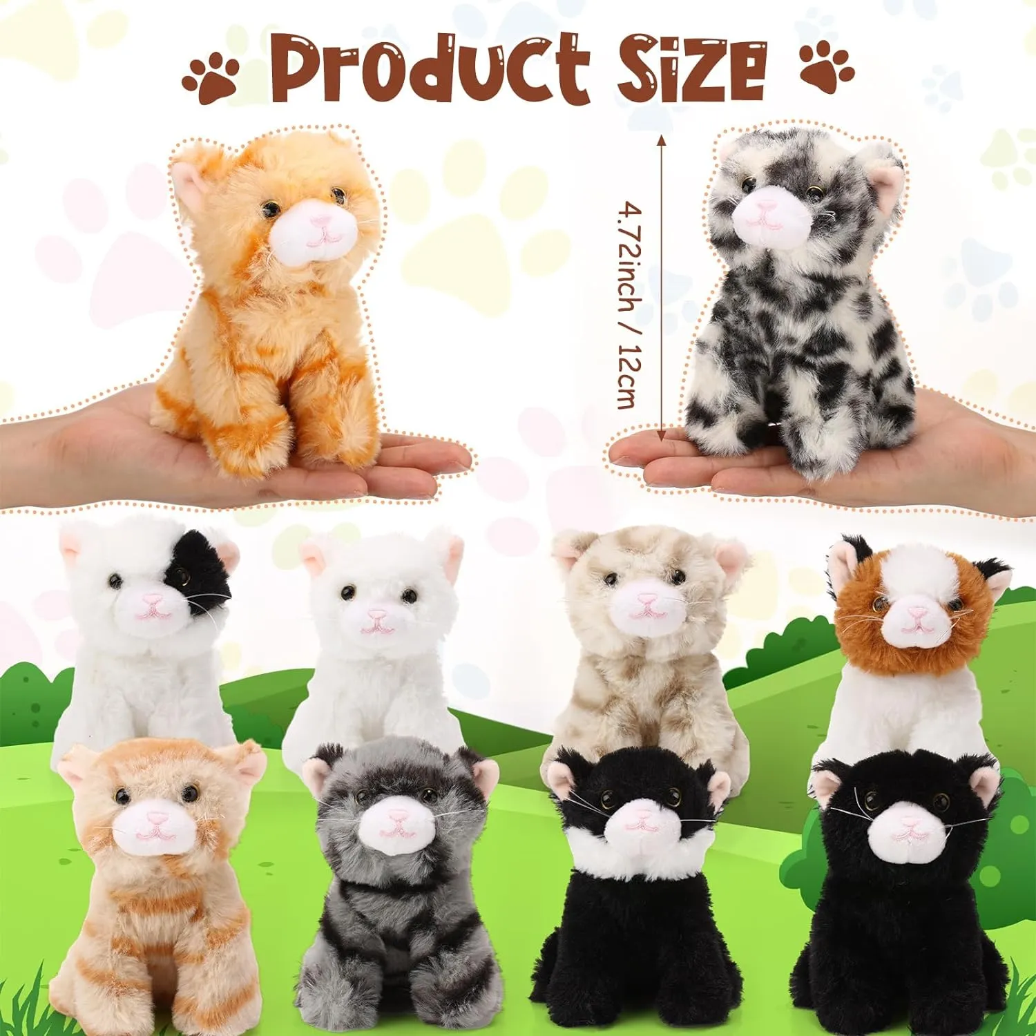 Lenwen 10 Pcs Cat Stuffed Animals Bulk Soft Cuddly Kitten Plush Sets Smitten Kittens Assorted Fluffy Stuffed Cats for Kiddos Birthday Gift Pet Party Favors Goodie Bags Stuffers(Sitting Style)