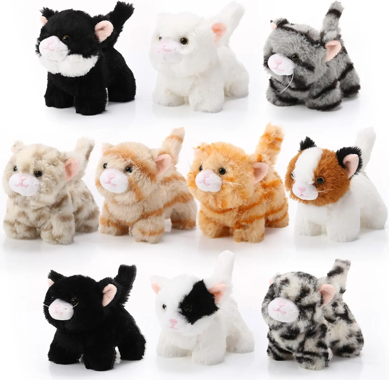 Lenwen 10 Pcs Cat Stuffed Animals Bulk Soft Cuddly Kitten Plush Sets Smitten Kittens Assorted Fluffy Stuffed Cats for Kiddos Birthday Gift Pet Party Favors Goodie Bags Stuffers(Standing Style)