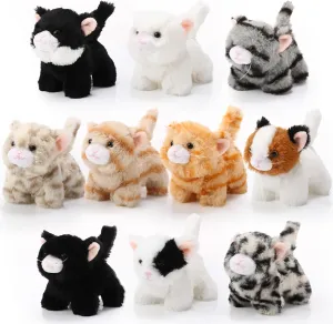 Lenwen 10 Pcs Cat Stuffed Animals Bulk Soft Cuddly Kitten Plush Sets Smitten Kittens Assorted Fluffy Stuffed Cats for Kiddos Birthday Gift Pet Party Favors Goodie Bags Stuffers(Standing Style)