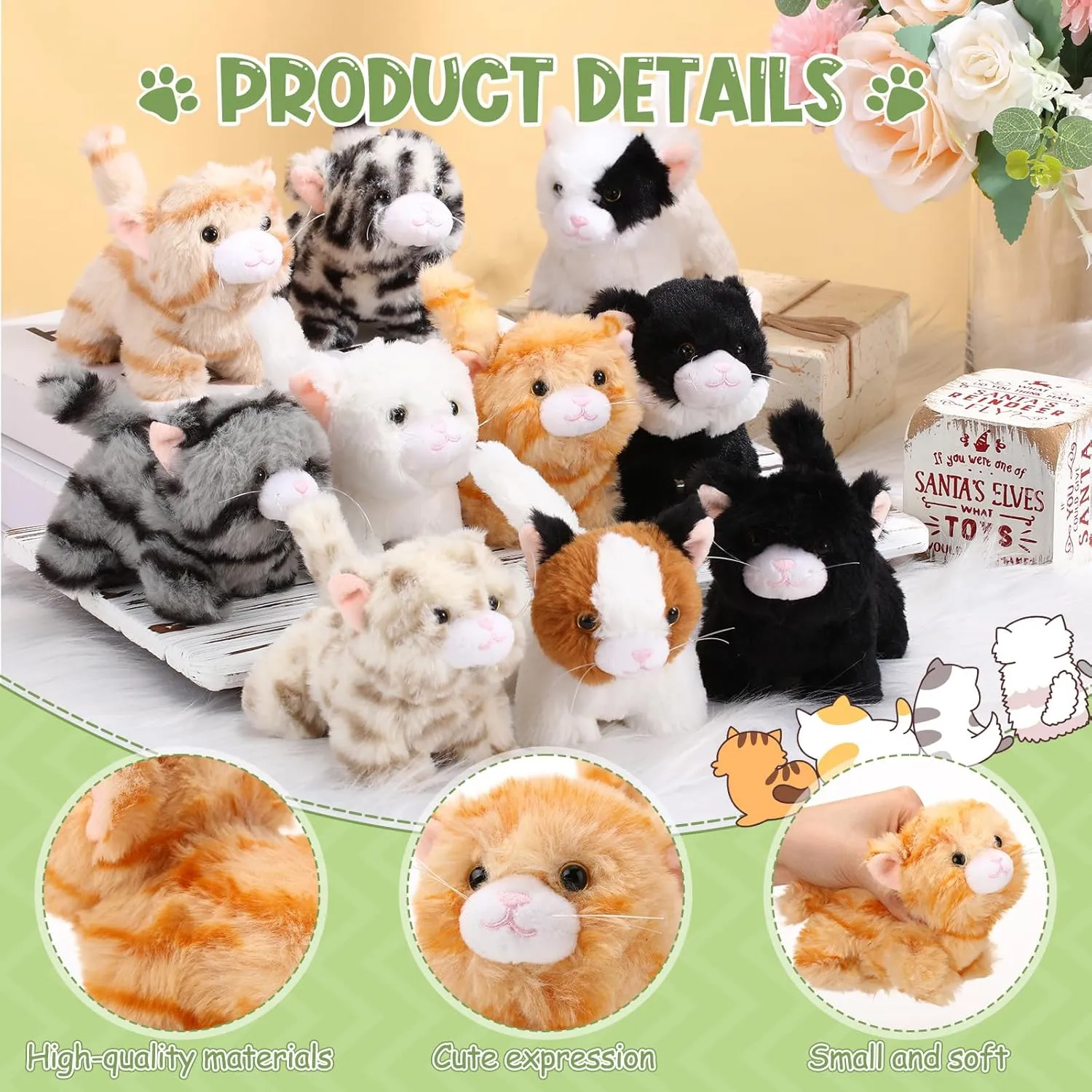 Lenwen 10 Pcs Cat Stuffed Animals Bulk Soft Cuddly Kitten Plush Sets Smitten Kittens Assorted Fluffy Stuffed Cats for Kiddos Birthday Gift Pet Party Favors Goodie Bags Stuffers(Standing Style)