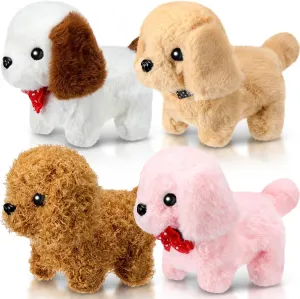 Lenwen 4 Set Dog Toy Hopping Interactive Can Walk and Bark Plush Stuffed Animal Educational Puppy Toys Battery Realistic Barking Dog Toy Walking Electronic Pets Birthday Gift