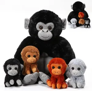 Lenwen 5 Pcs Plush Gorilla Orangutan Stuffed Animals Set 14 Inch Large Mommy Gorilla with 4 Baby Gorillas Zippered Gorilla Plushies for Birthday Gifts Forest Party Decor(Classic Color)