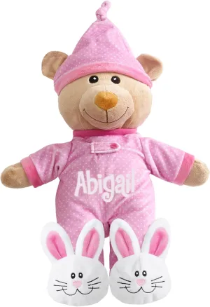 Let's Make Memories Personalized Pajama Bear - Stuffed Animal - Teddy Bear - Newborn - Baby - Kids - Pink