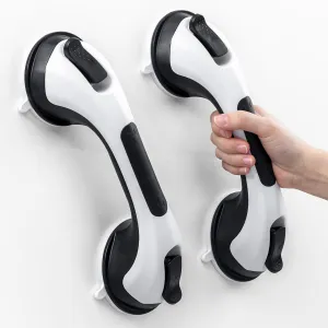 LEVERLOC Grab Bars for Bathtubs and Showers 2 Pack Suction Grab Bar, Heavy Duty 12 Inch Shower Handle Removable Handrails for Seniors and Elderly, Bathroom Safety Grip No Drilling Waterproof Black
