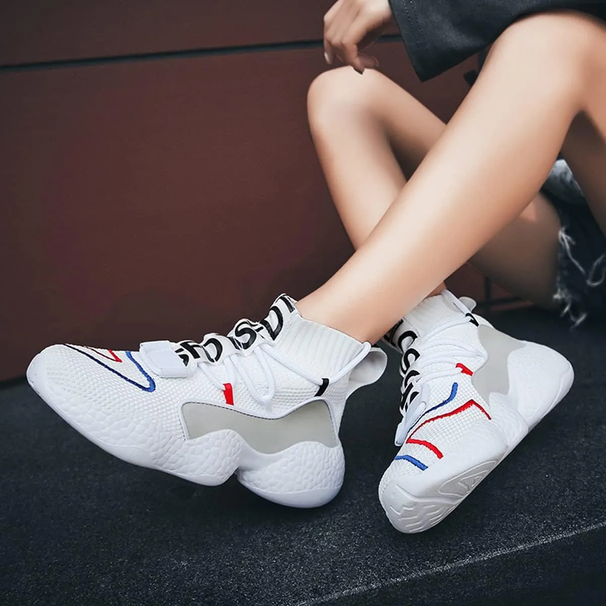 LIBINXIF Women's Men's Upper Light Breathable Fashion Non-Slip Sneakers Comfortable Walking Shoes Couple Shoes Sock Shoes Running Shoes Trainers Shoes Large Shoes