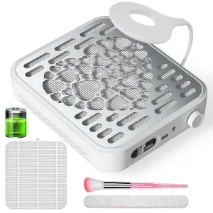 Limegirl Nail Dust Collector for Acrylic Nail, with 2*Reusable Nail Filter, Nail file and Cleaning Brush, Powerful Nail Dust Extractor with Upgraded Dust Collector Nail Tech for Nail Polishing (White)