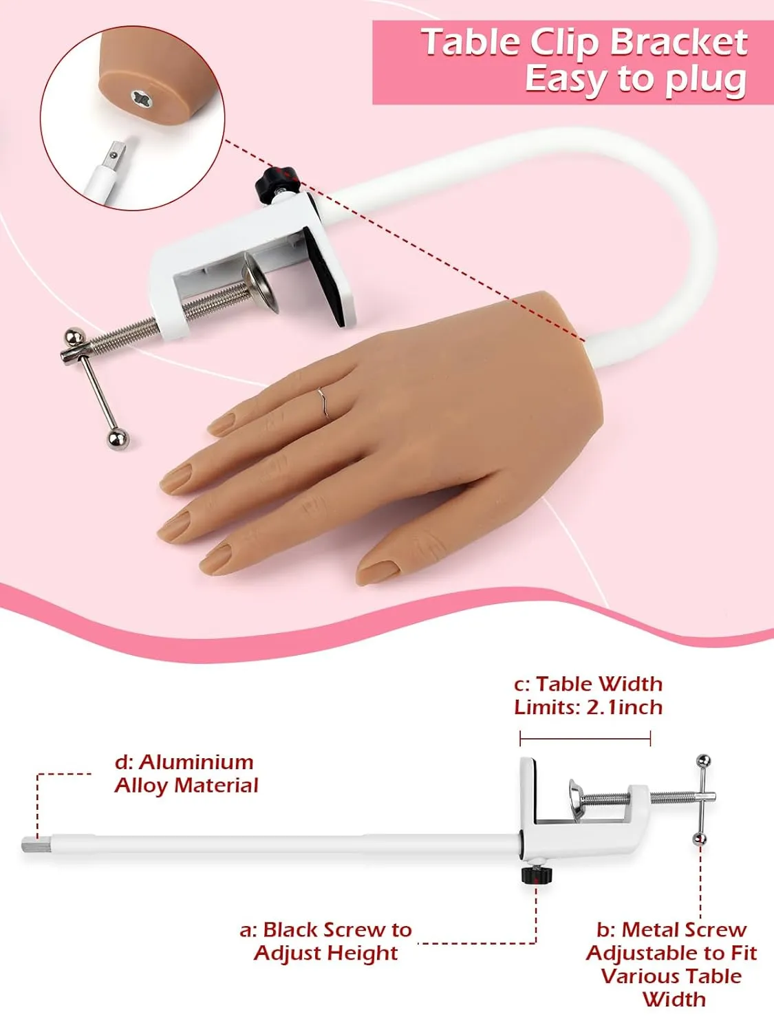 LIONVISON Practice Hand for Acrylic Nails, Silicone Nail Hand Practice, Flexible Fingers Fake Training Hand False Mannequin Hands for Nail Practice, Hand Model Kit for Nail Supplies Manicure Beginners