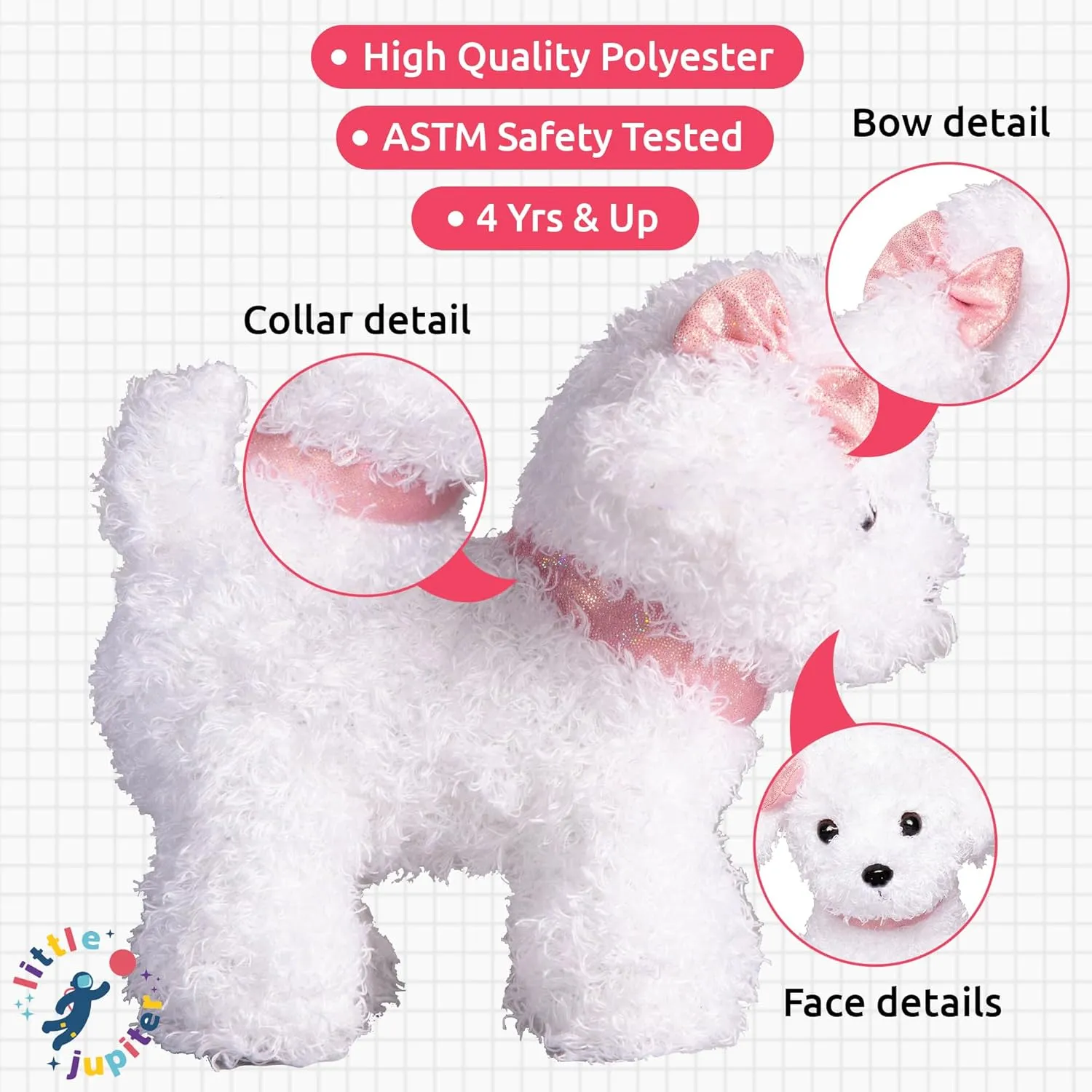 Little Jupiter Pet Plush Set with Purse w/Reversible Sequins & Charm - Stuffed Animal Toy for Kids Ages 4-5 - 6-7 - Stuffed Animal Purse - Stuffed Animals for Girls - (White Labradoodle)