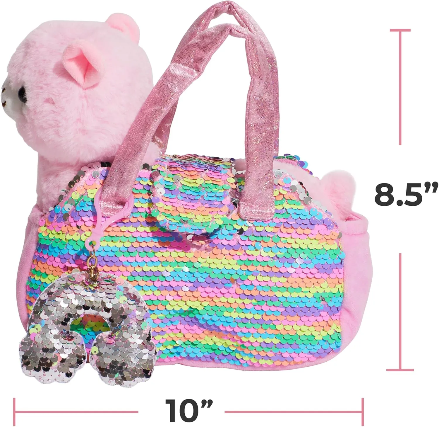 Little Jupiter Pet Plush Set with Purse w/Reversible Sequins & Charm - Stuffed Animal Toy for Kids Ages 4-7 - Stuffed Animal Purse - Stuffed Animals for Girls - (Pink Llama)