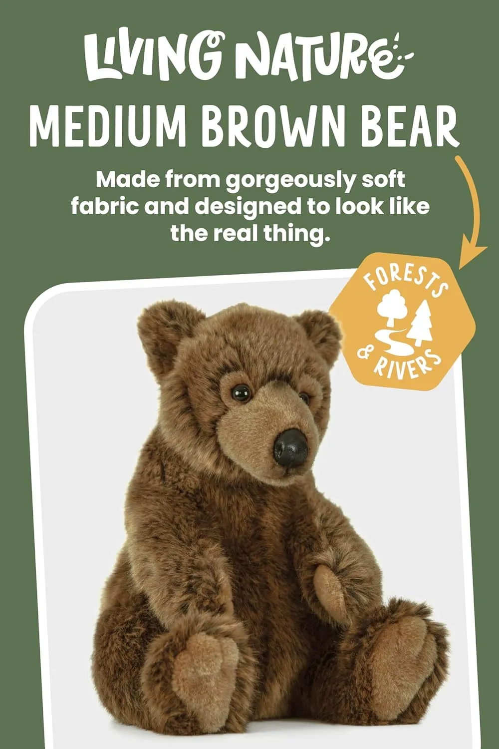 Living Nature Brown Teddy Bear Stuffed Animal | Fluffy Animal | Soft Toy Gift for Kids | 10 inches