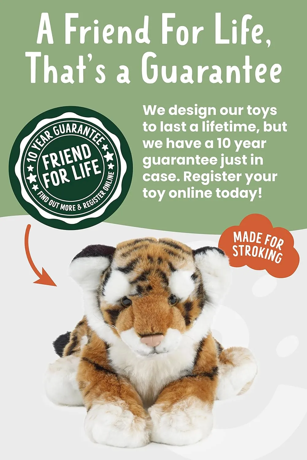 Living Nature Small Tiger Cub Stuffed Animal | Fluffy Tiger Animal | Soft Toy Gift for Kids | 10 inches