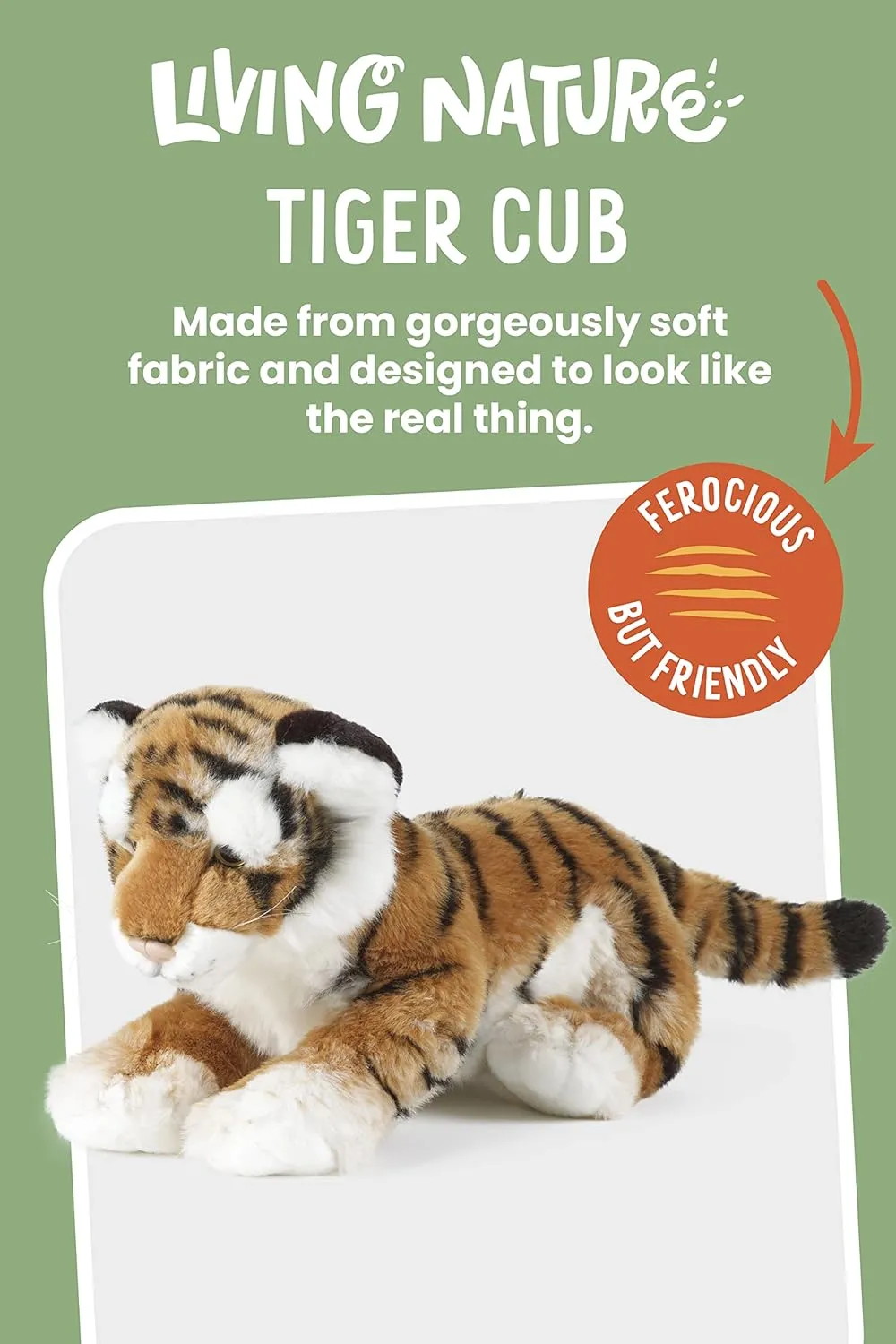 Living Nature Small Tiger Cub Stuffed Animal | Fluffy Tiger Animal | Soft Toy Gift for Kids | 10 inches