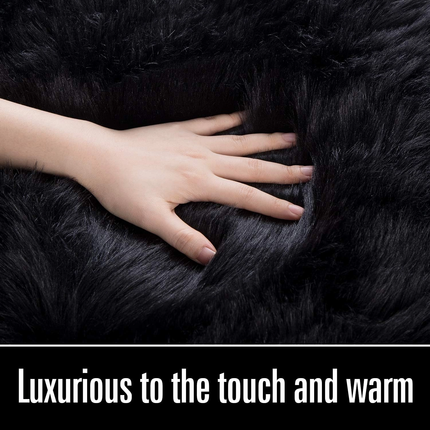 LOCHAS Deluxe Super Soft Fluffy Shaggy Home Decor Faux Sheepskin Rug for Bedroom Floor Sofa Chair, Chair Cover Seat Pad Couch Pad Area Carpet, 2ft x 3ft, Black