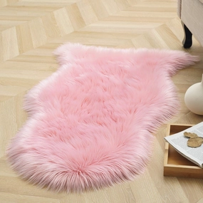 LOCHAS Super Soft Fluffy Shaggy Home Decor Faux Sheepskin Rug for Bedroom Floor Sofa Chair Cover Seat Couch Pad Area Carpet, 2ft x 3ft, Pink
