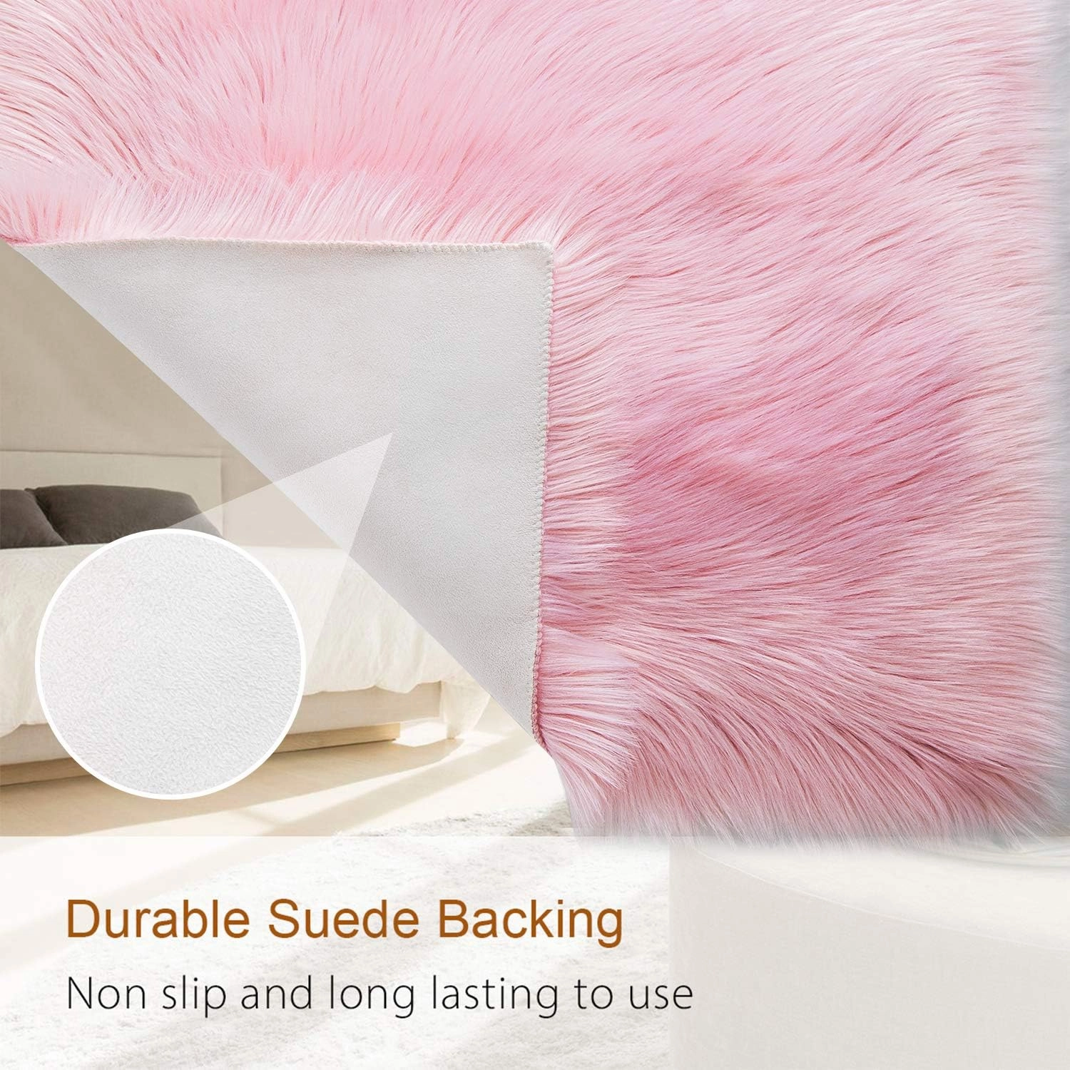 LOCHAS Super Soft Fluffy Shaggy Home Decor Faux Sheepskin Rug for Bedroom Floor Sofa Chair Cover Seat Couch Pad Area Carpet, 2ft x 3ft, Pink