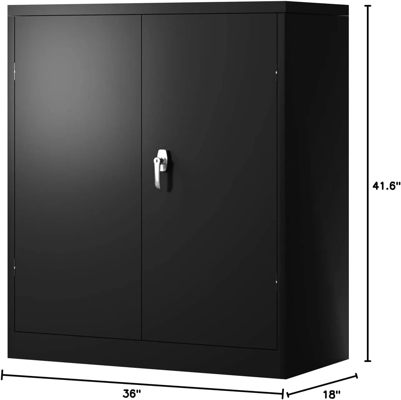 Lockable Metal Office File Cabinet with 2 Adjustable Shelves, Black Garage Storage Cabinet with Locking Dooor, Small Tool Cabinet, 41.6''H×36''W×18''D, Assembly Required