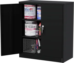 Lockable Metal Office File Cabinet with 2 Adjustable Shelves, Black Garage Storage Cabinet with Locking Dooor, Small Tool Cabinet, 41.6''H×36''W×18''D, Assembly Required