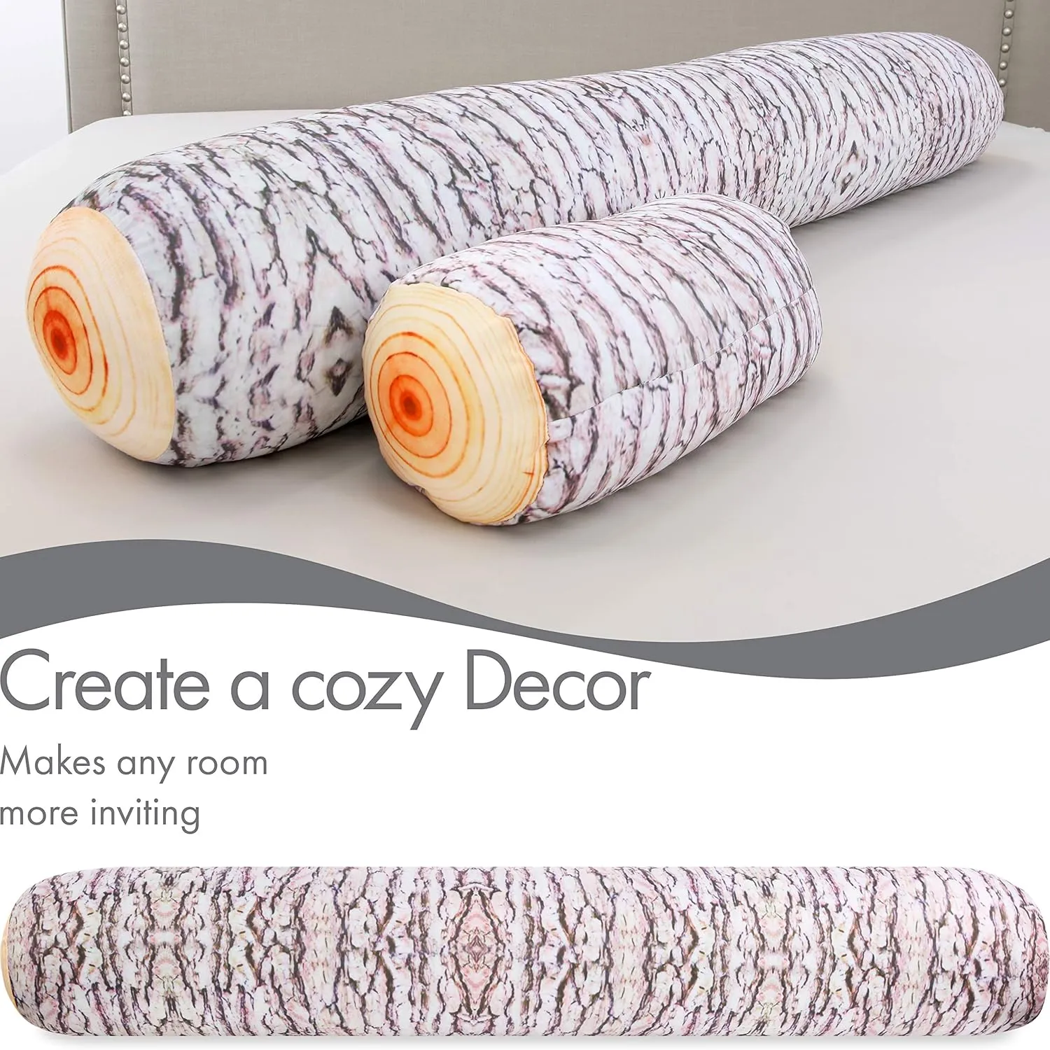 Log Tree Timber Microbead Body Pillow - Straight Long Pillows for Comfort or Use During Pregnancy- Spandex 85% / Nylon 15% - Spongy Cooling Hypoallergenic Outer Fabric - 50" X 8" - Side Sleepers