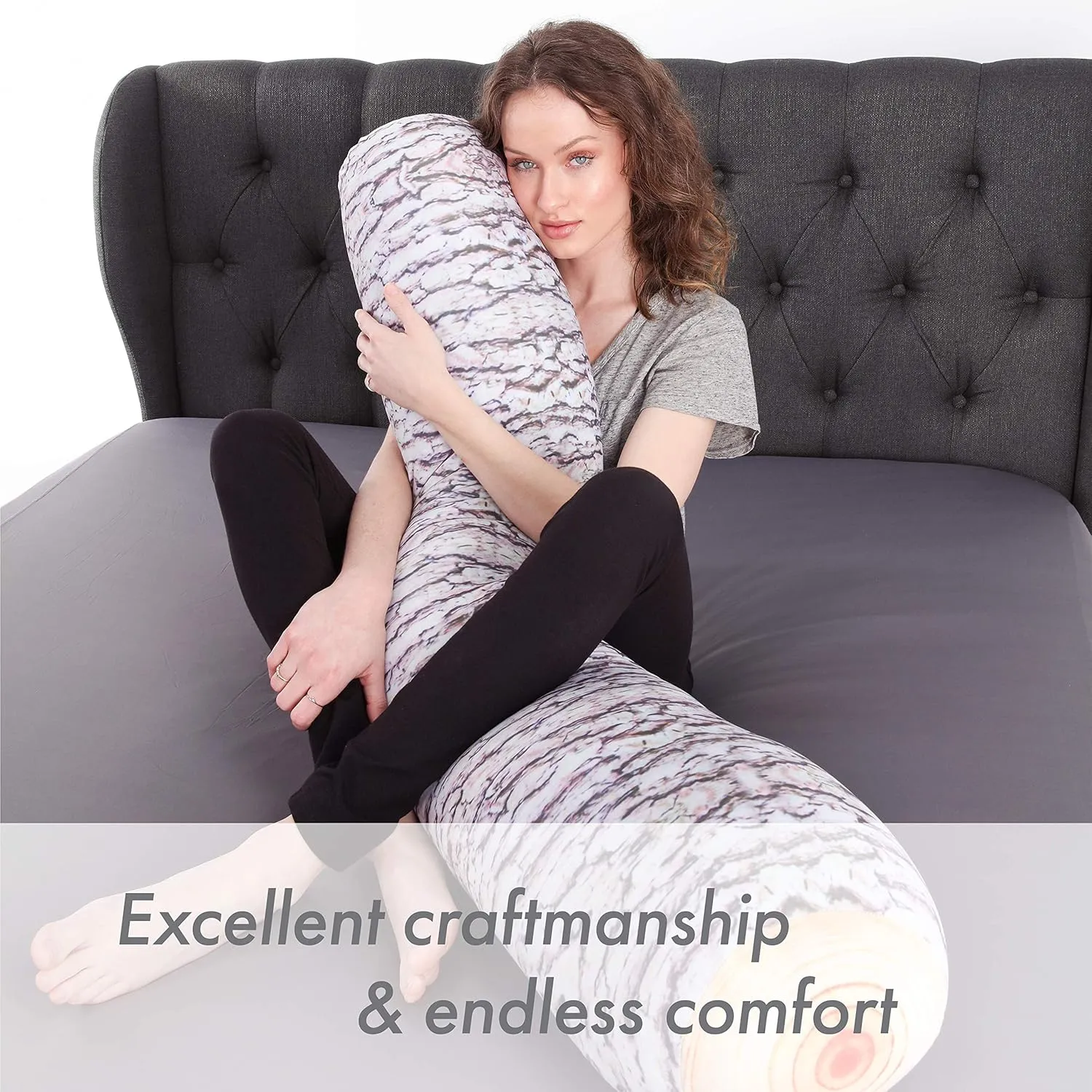 Log Tree Timber Microbead Body Pillow - Straight Long Pillows for Comfort or Use During Pregnancy- Spandex 85% / Nylon 15% - Spongy Cooling Hypoallergenic Outer Fabric - 50" X 8" - Side Sleepers