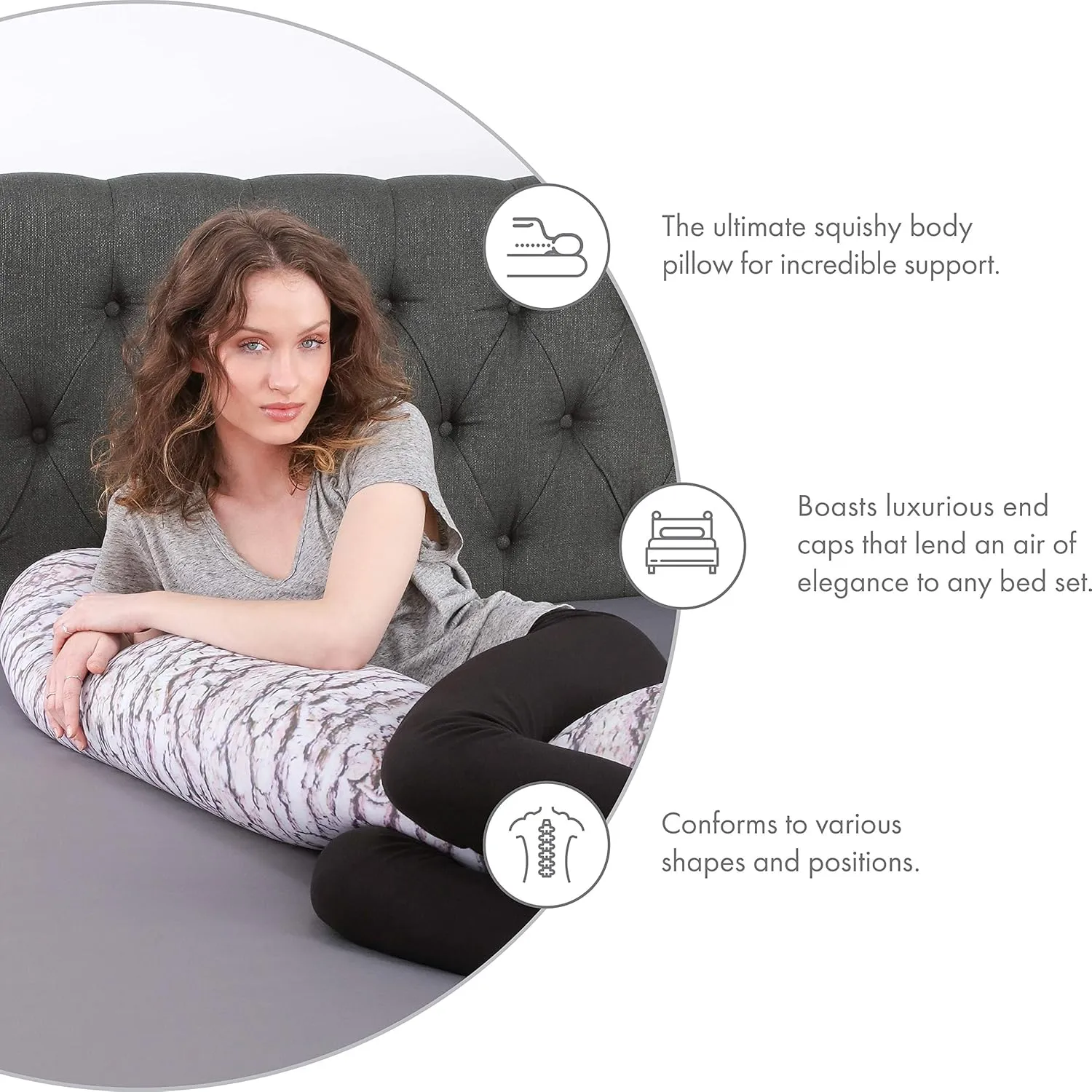Log Tree Timber Microbead Body Pillow - Straight Long Pillows for Comfort or Use During Pregnancy- Spandex 85% / Nylon 15% - Spongy Cooling Hypoallergenic Outer Fabric - 50" X 8" - Side Sleepers