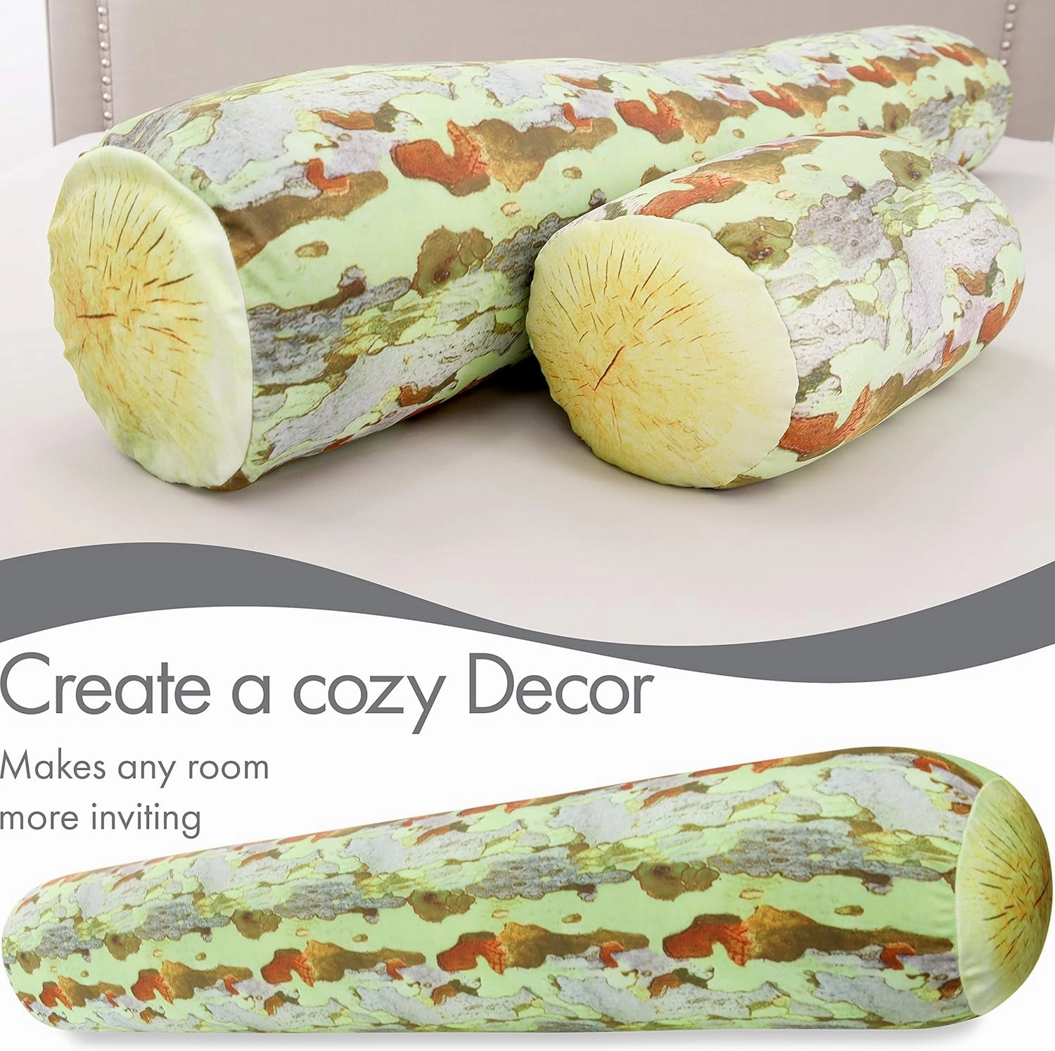 Log Tree Forest Microbead Body Pillow - Straight Long Pillows for Comfort or Use During Pregnancy- Spandex 85% / Nylon 15% - Spongy Cooling Hypoallergenic Outer Fabric - 50" X 8" - Side Sleepers