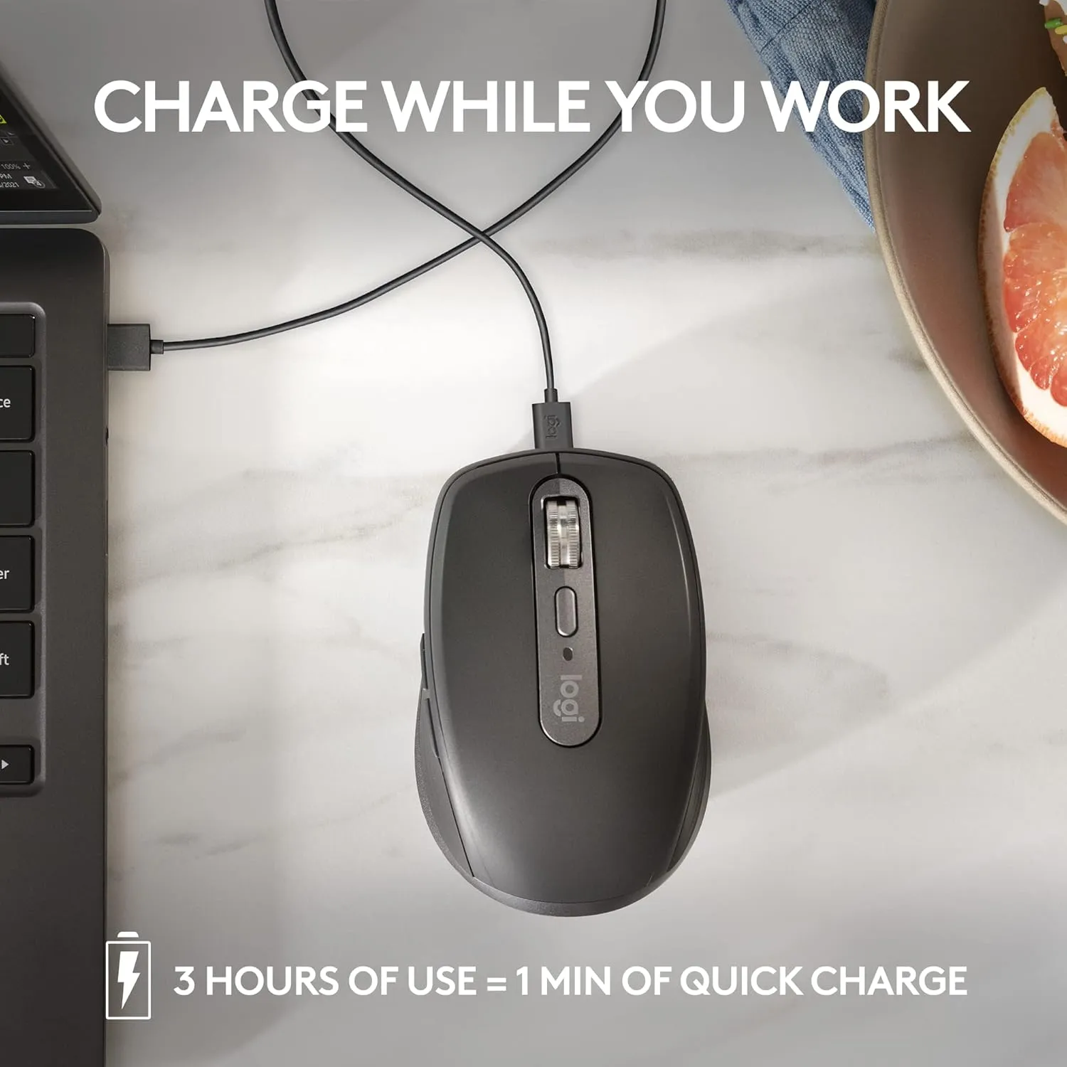 Logitech MX Anywhere 3S Compact Wireless Mouse, Fast Scrolling, 8K DPI Any-Surface Tracking, Quiet Clicks, Programmable Buttons, USB C, Bluetooth, Windows PC, Linux, Chrome, Mac - Pale Grey