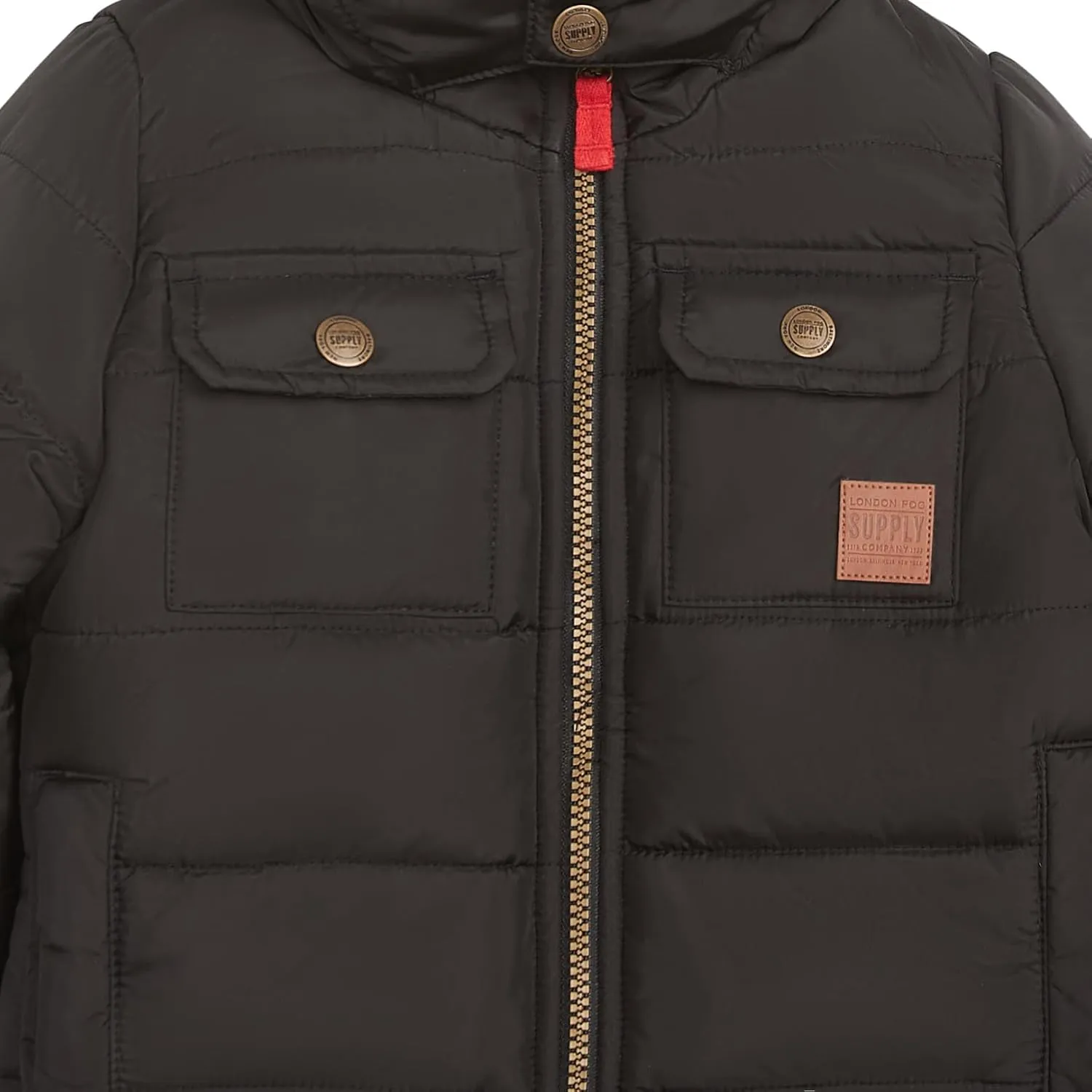 LONDON FOG Boys' Heavyweight Winter Puffer Coat with Sherpa-Lined Hood and Chest Pockets