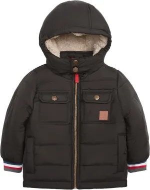 LONDON FOG Boys' Heavyweight Winter Puffer Coat with Sherpa-Lined Hood and Chest Pockets