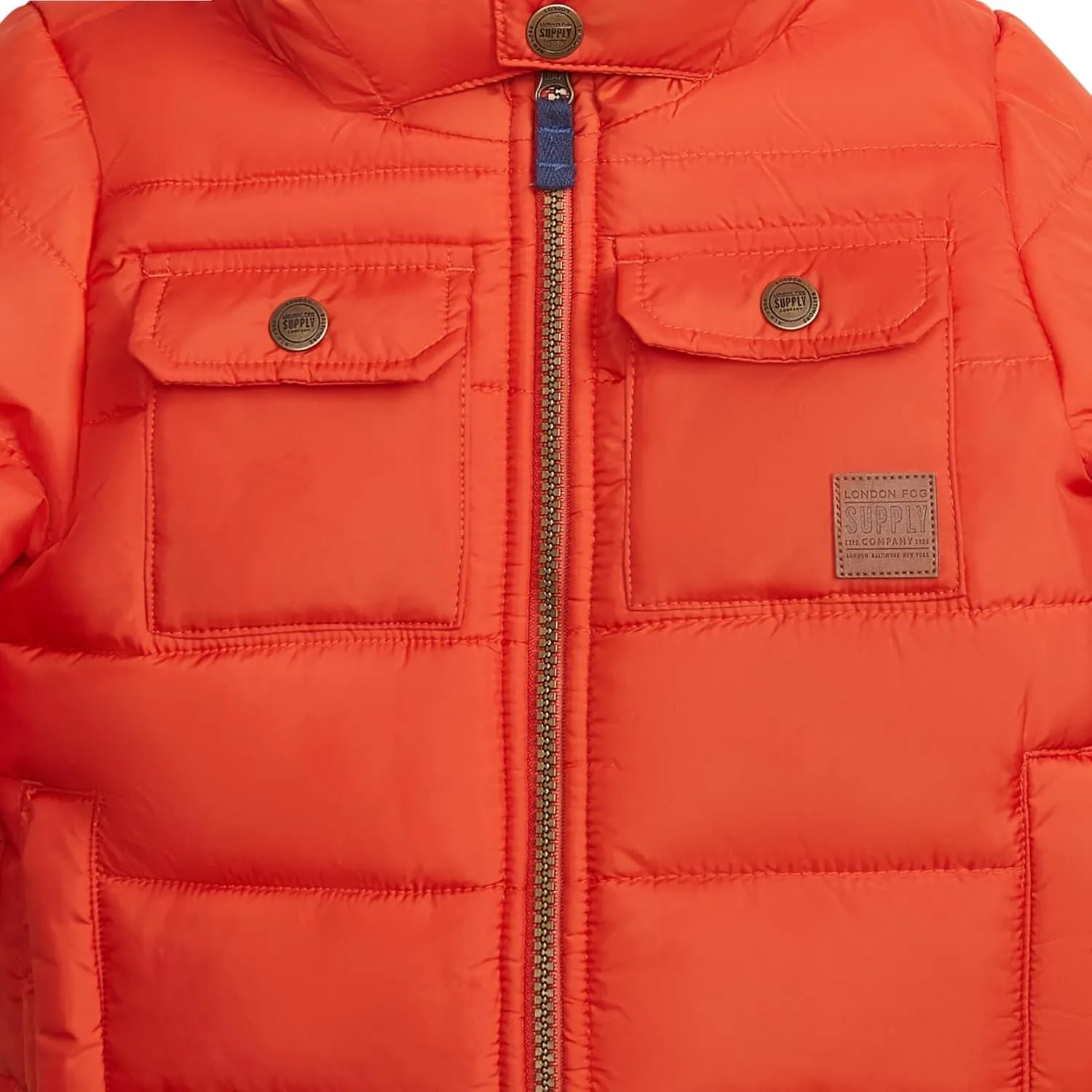 LONDON FOG Boys' Heavyweight Winter Puffer Coat with Sherpa-Lined Hood and Chest Pockets