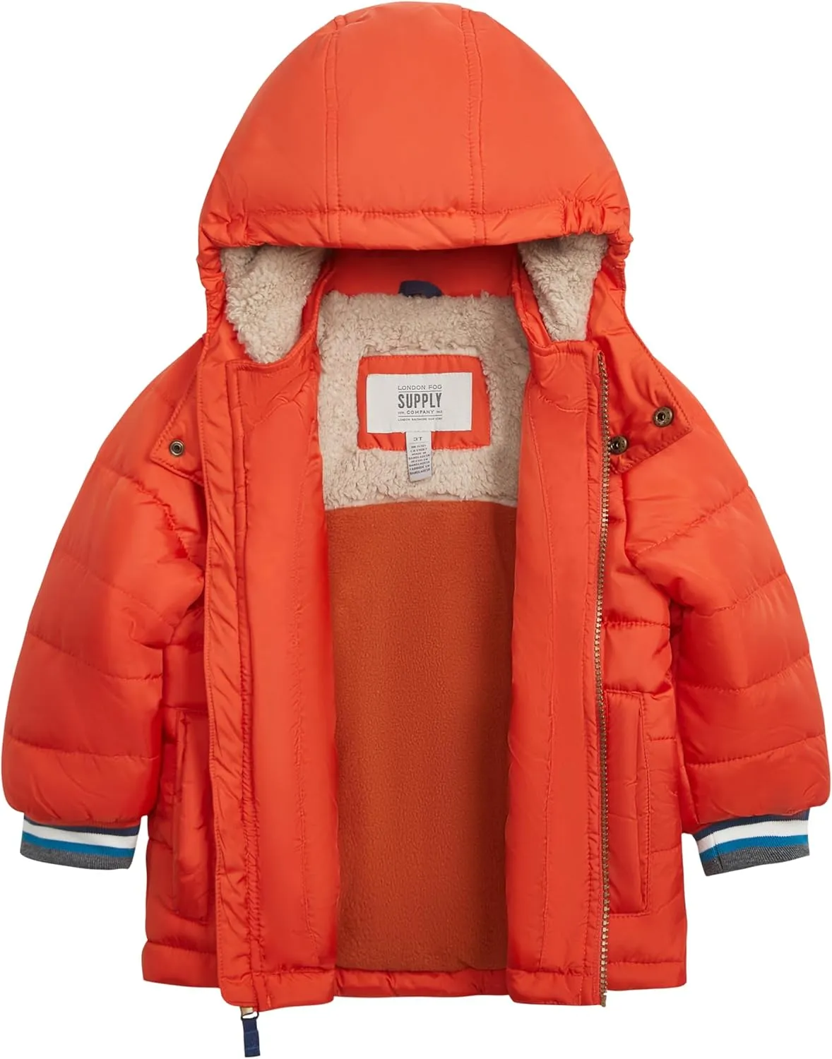 LONDON FOG Boys' Heavyweight Winter Puffer Coat with Sherpa-Lined Hood and Chest Pockets